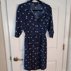 Elegant Navy Polka Dot Midi Dress